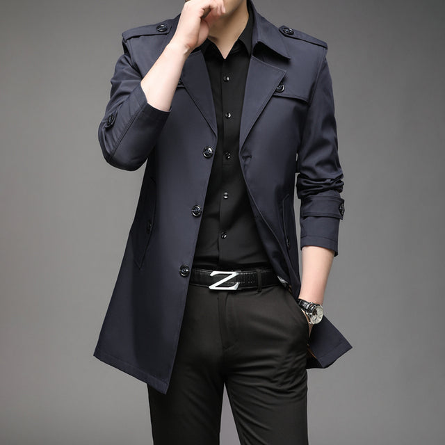 Men's Mid-Length Casual Windbreaker Jacket (Spring/Autumn)